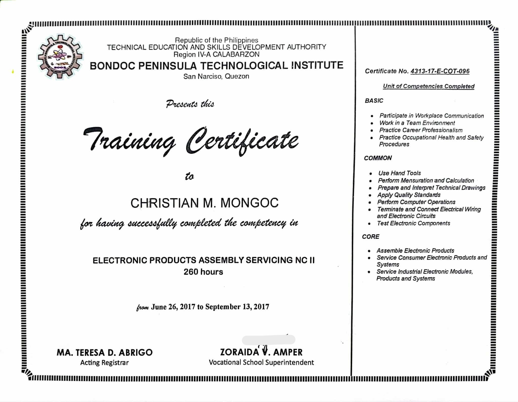 Christian Mongoc EPAS Certicate